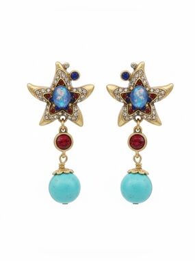 GOLD TURQUOISE STAR VINTAGE STYLE EARRINGS